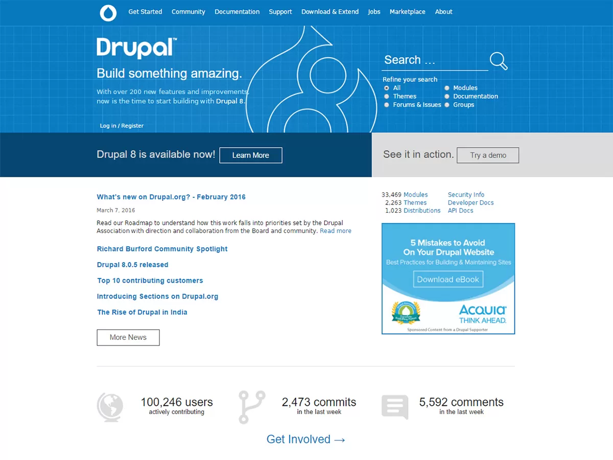 Page d'accueil du site Drupal.org