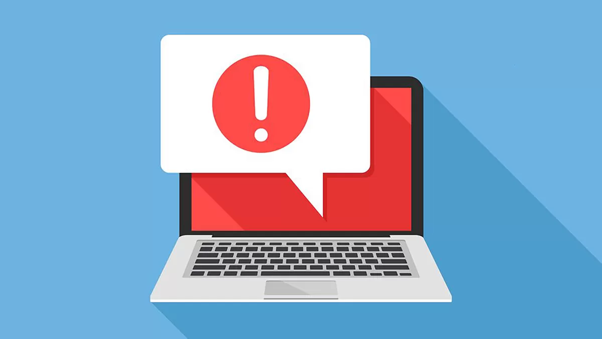 Écran d'ordinateur portable avec symbole d'avertissement