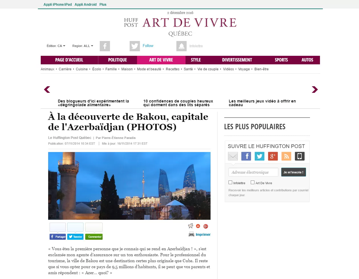 The Huffington Post Québec - Art de vivre section