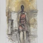 Alberto Giacometti, [Caroline assise en pied], vers 1964-1965. Huile sur toile, 136 x 95 cm. Succession Alberto Giacometti/ SODRAC pour le Canada (2018)